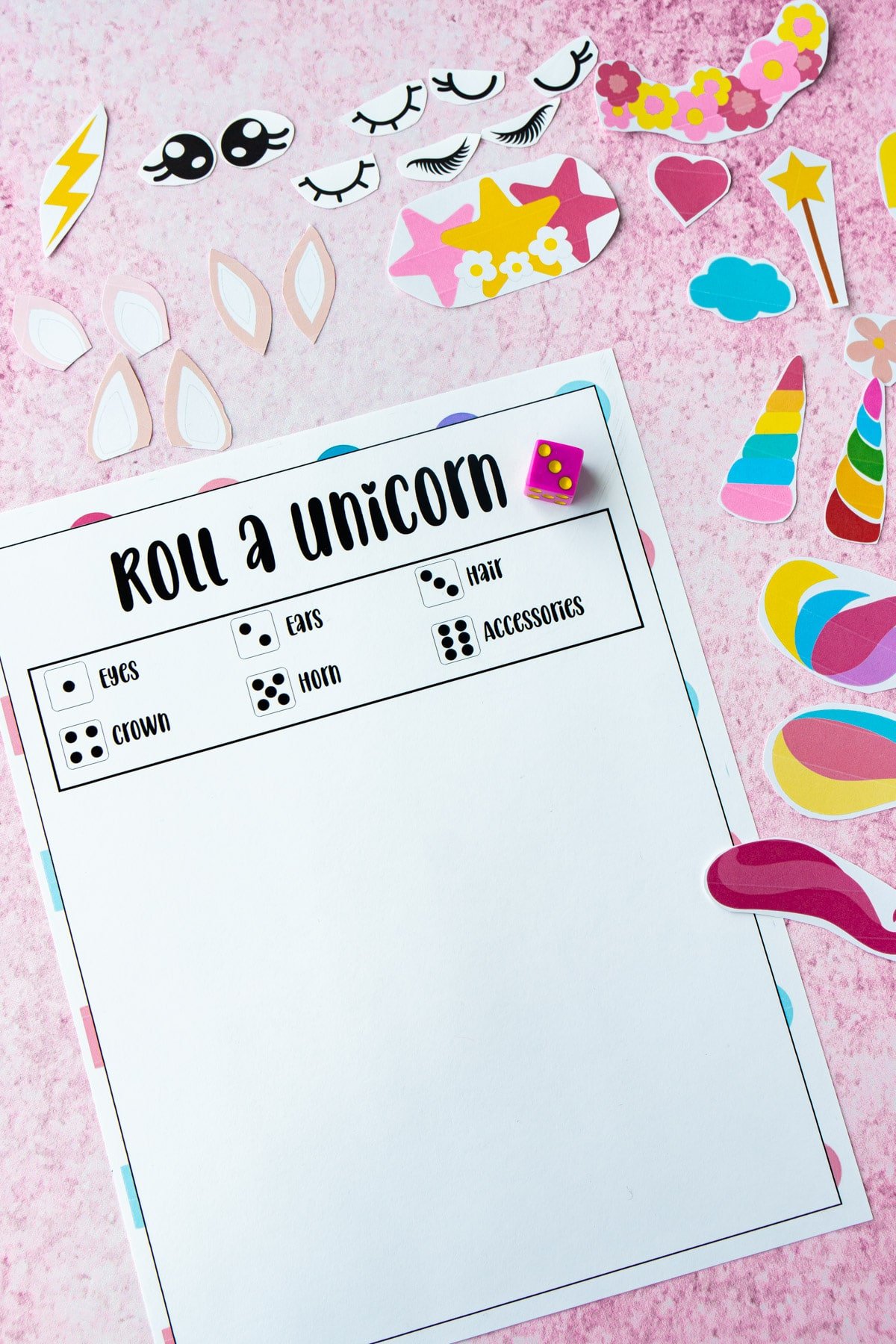 Blank roll a unicorn game sheet