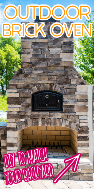 Outdoor brick oven with text for Pinterest