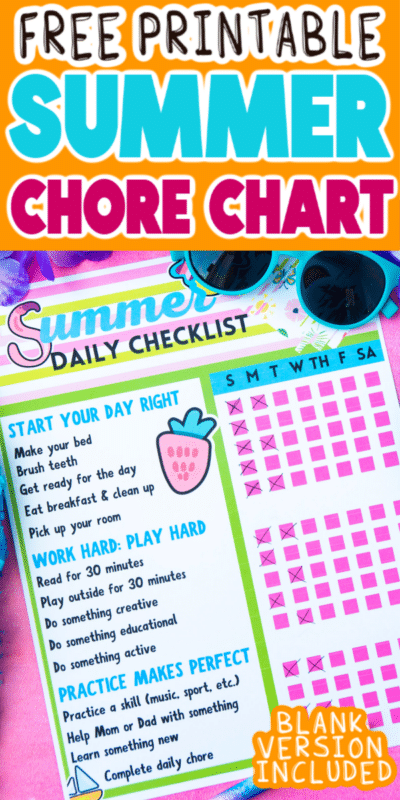 Summer chore chart with text for Pinterest