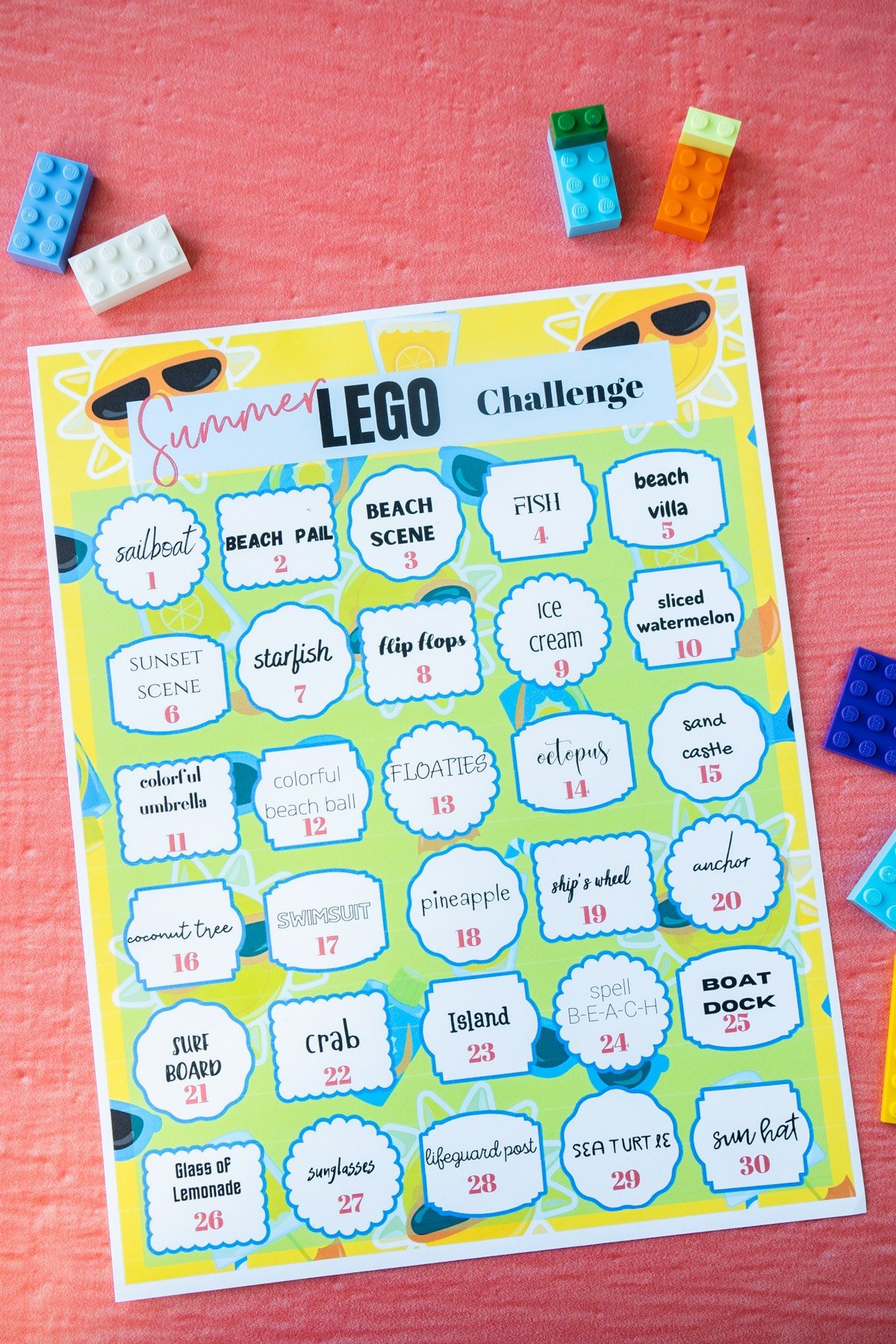 Printed summer lego challenge ideas