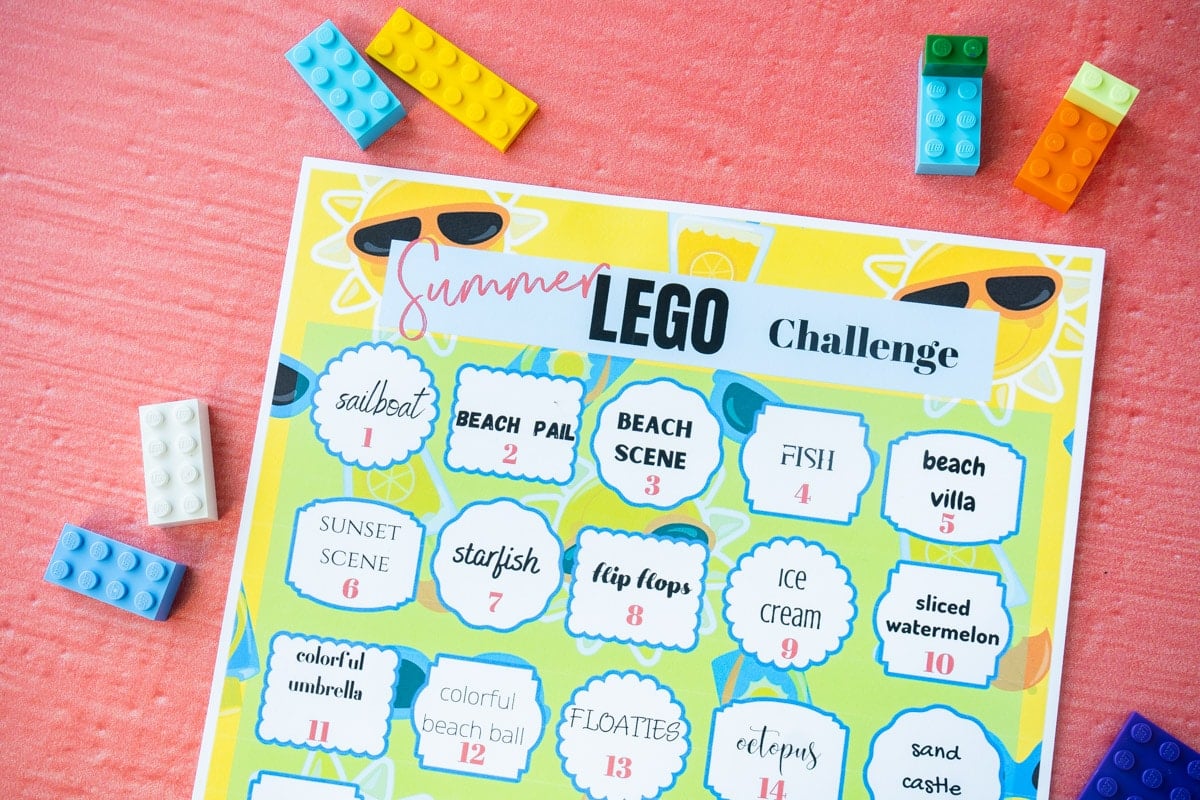 Summer Lego challenge printable with Legos