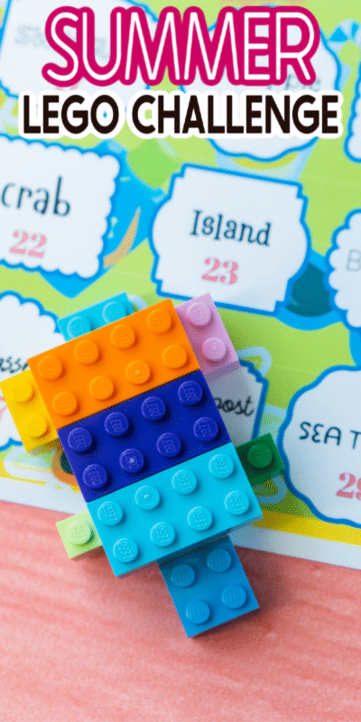 Printed summer lego challenge ideas with text for Pinterest