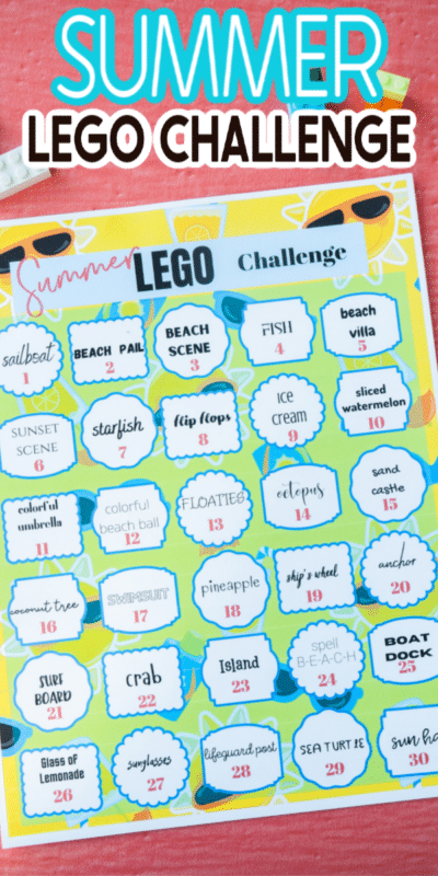 Printed summer lego challenge ideas with text for Pinterest