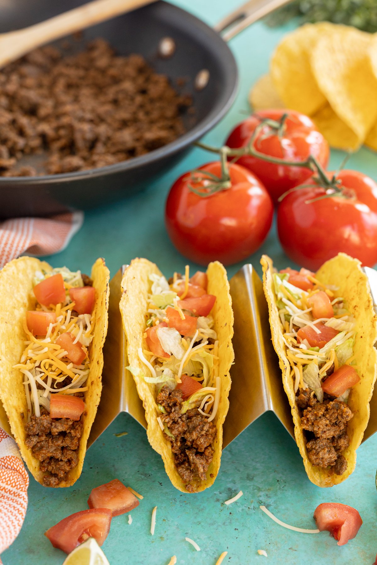 crunchy taco shells with homemade taco meat inside