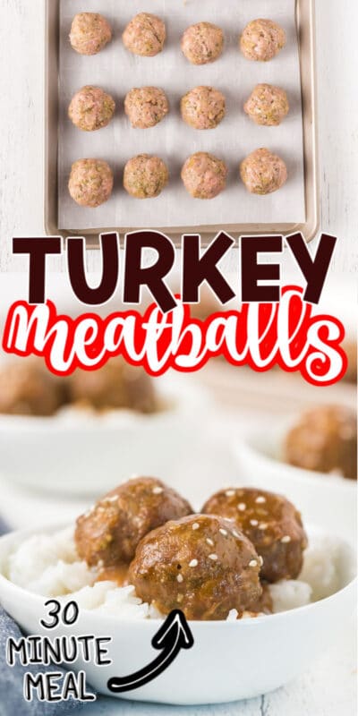 Collage of baked turkey meatball photos for Pinterest