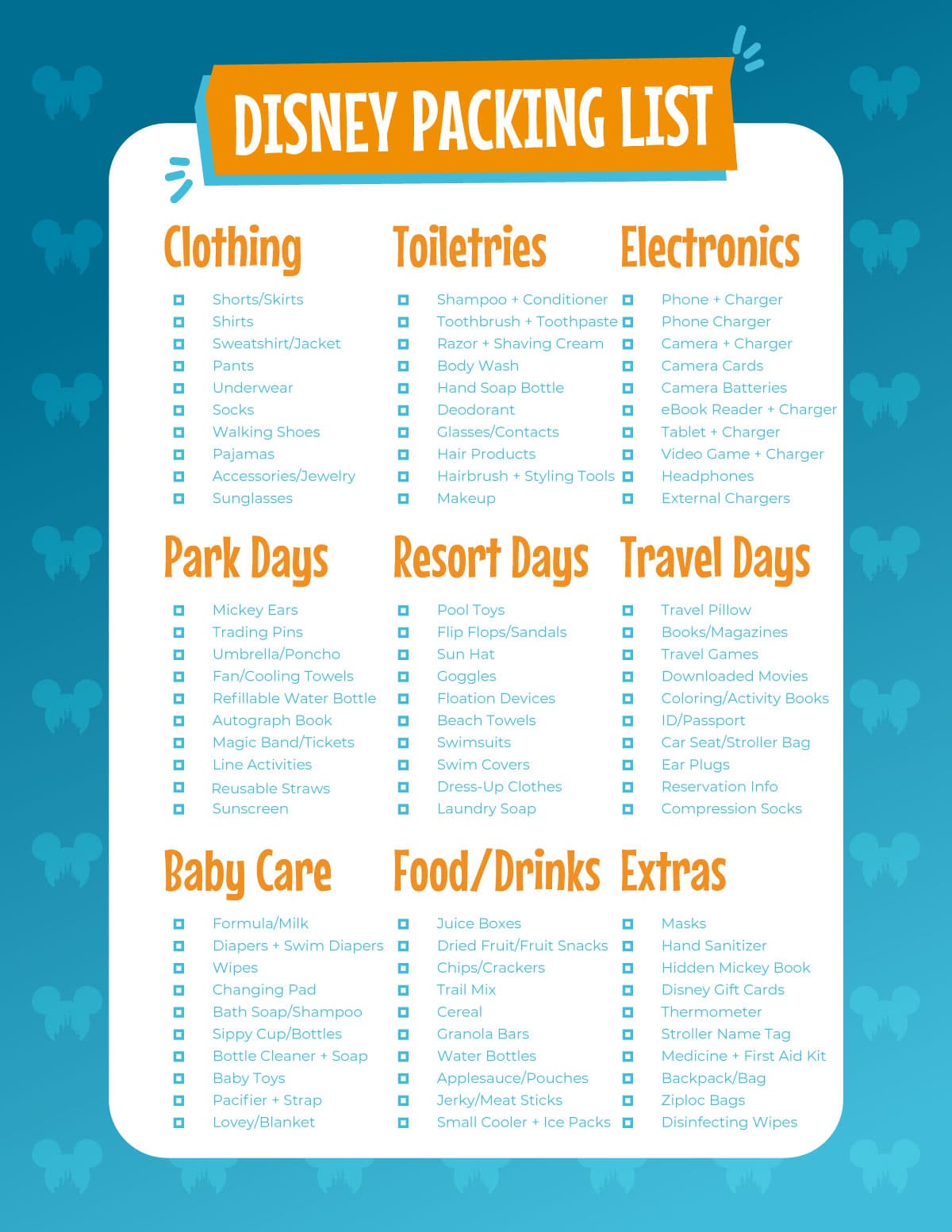 Ultimate Disney Packing List in 2025 (Free Printable) - Play Party Plan