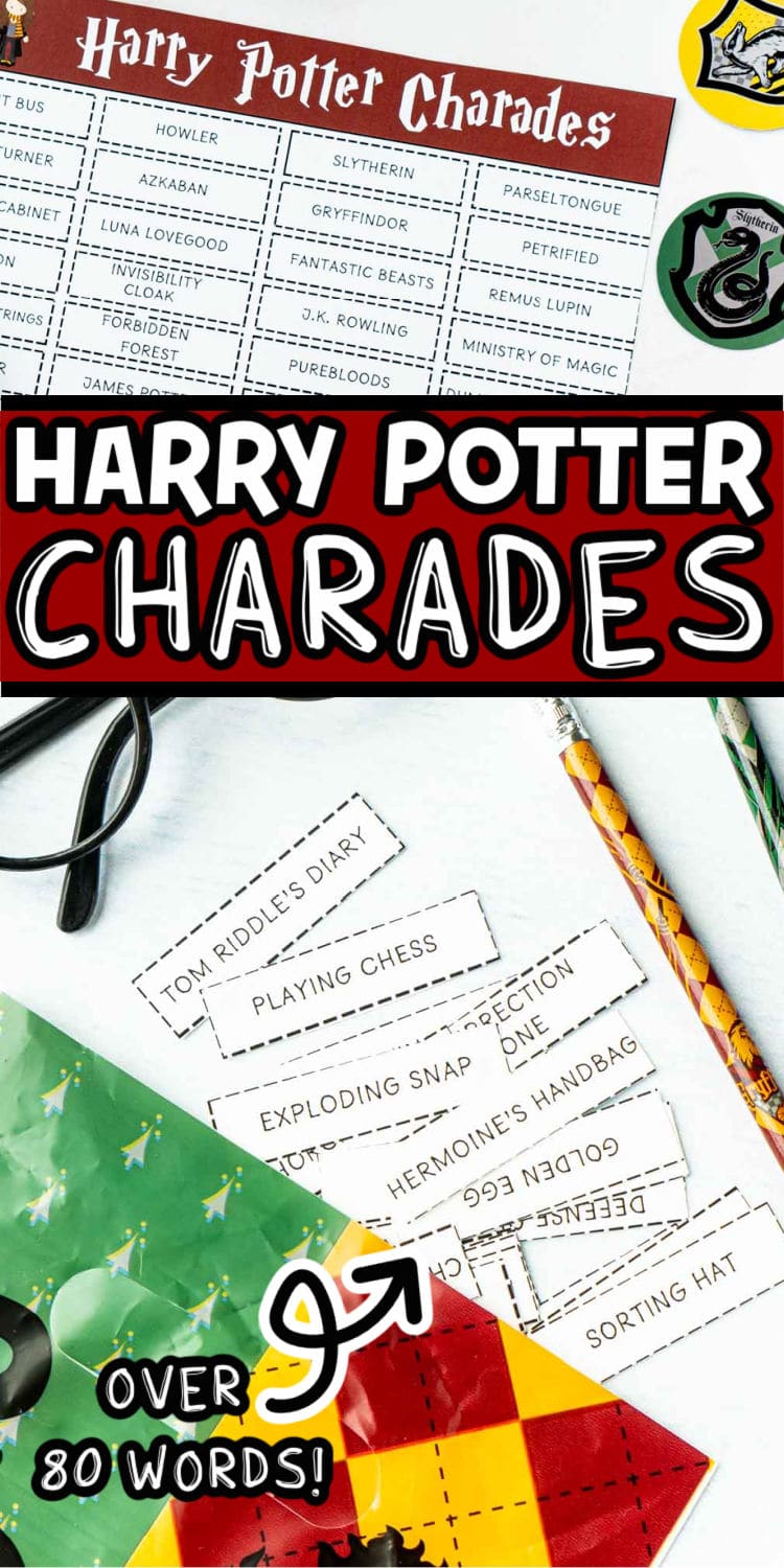 Harry Potter charades word list with text for Pinterest