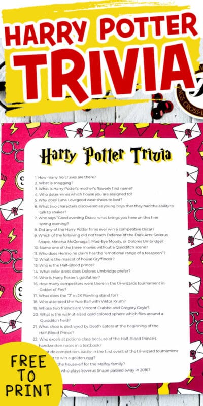Harry Potter trivia sheet with text for Pinterest