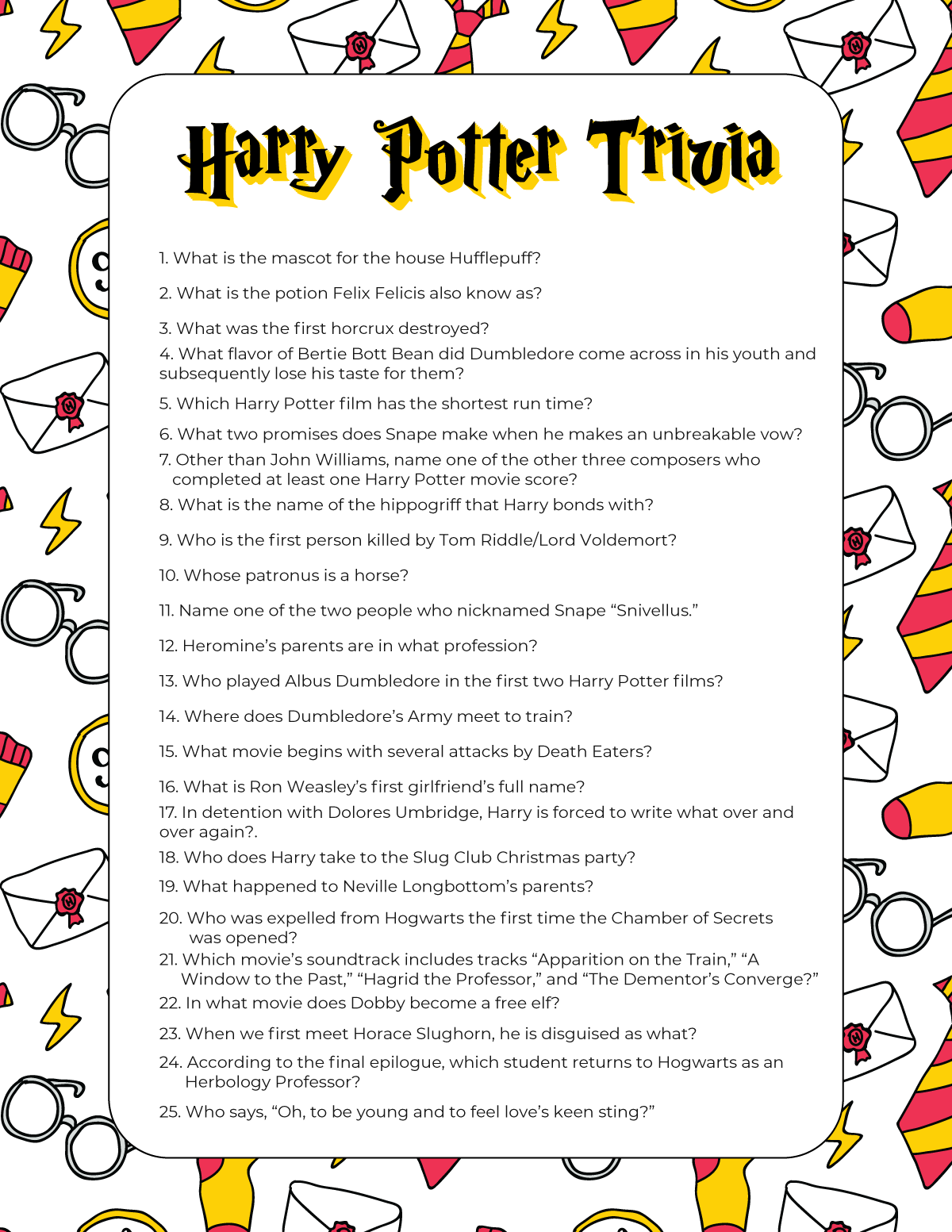 Australische persoon Flipper Gewend aan Harry Potter Trivia Questions for All Ages {Free Printable!} - Play Party  Plan