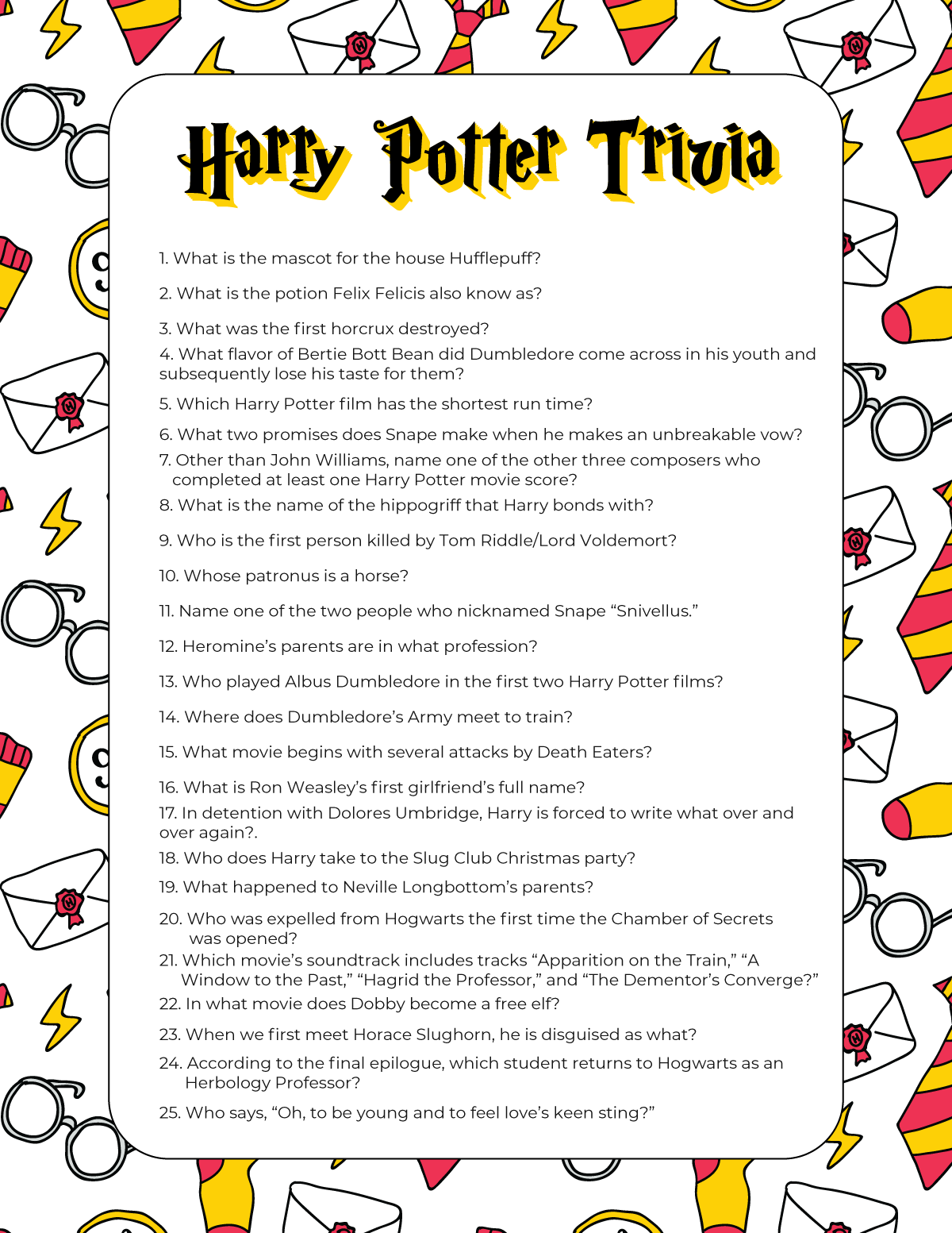 Harry Potter Trivia Questions For All Ages Free Printable Play Party Plan