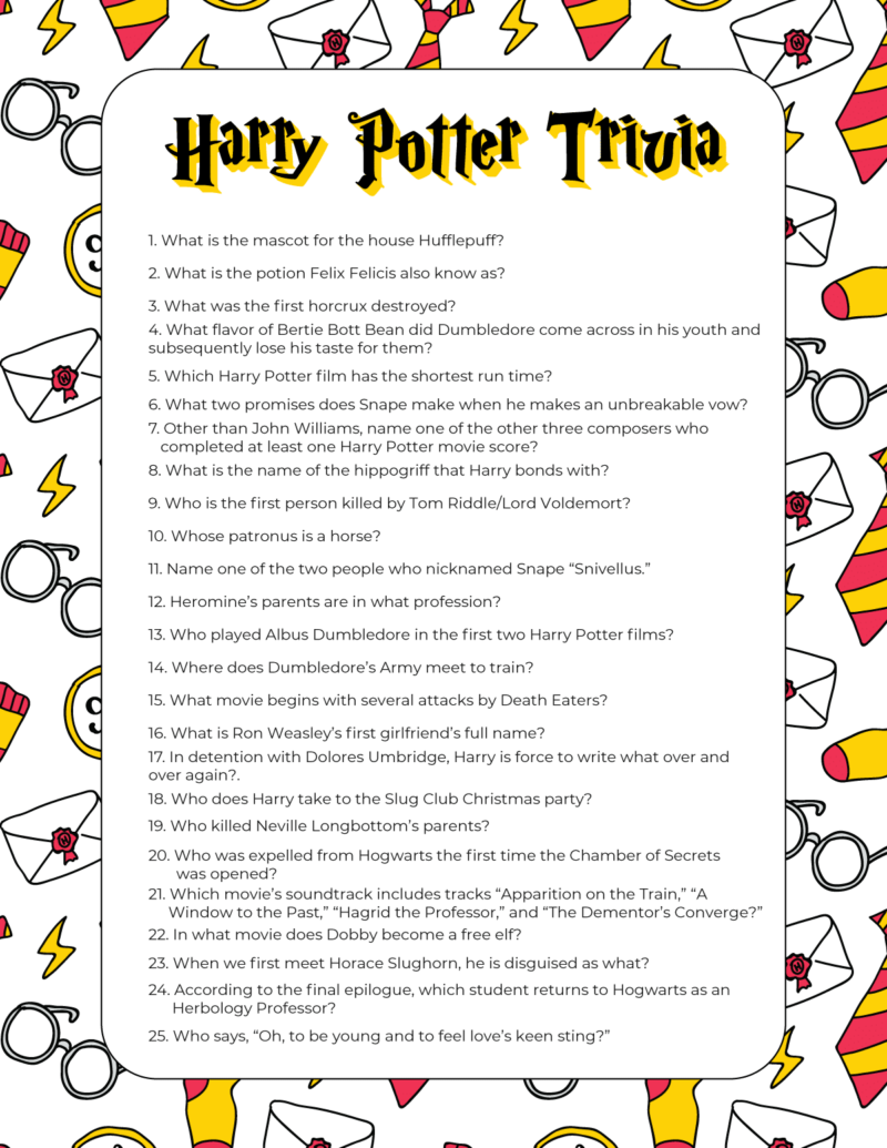 Quiz O Harrym Potterze Trudny Harry Potter Trivia Questions for All Ages {Free Printable!} - Play