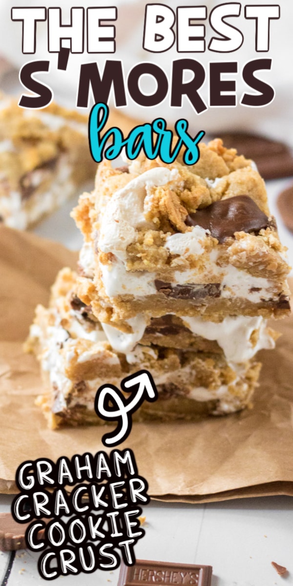 Stacked smore bars with text for Pinterest