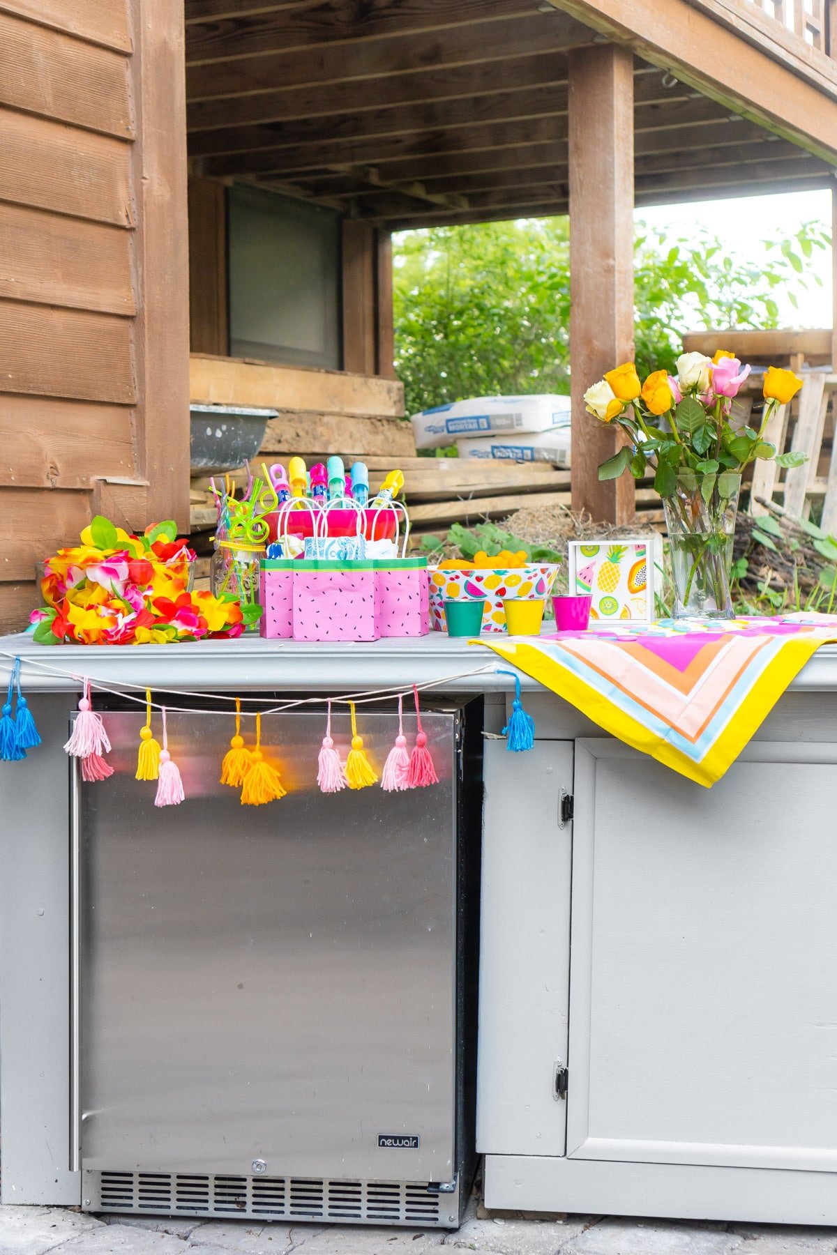 Summer party setup on an outdoor counter