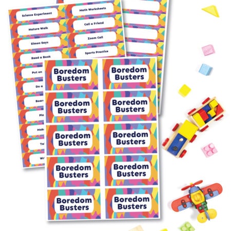 Boredom buster cards on a white background