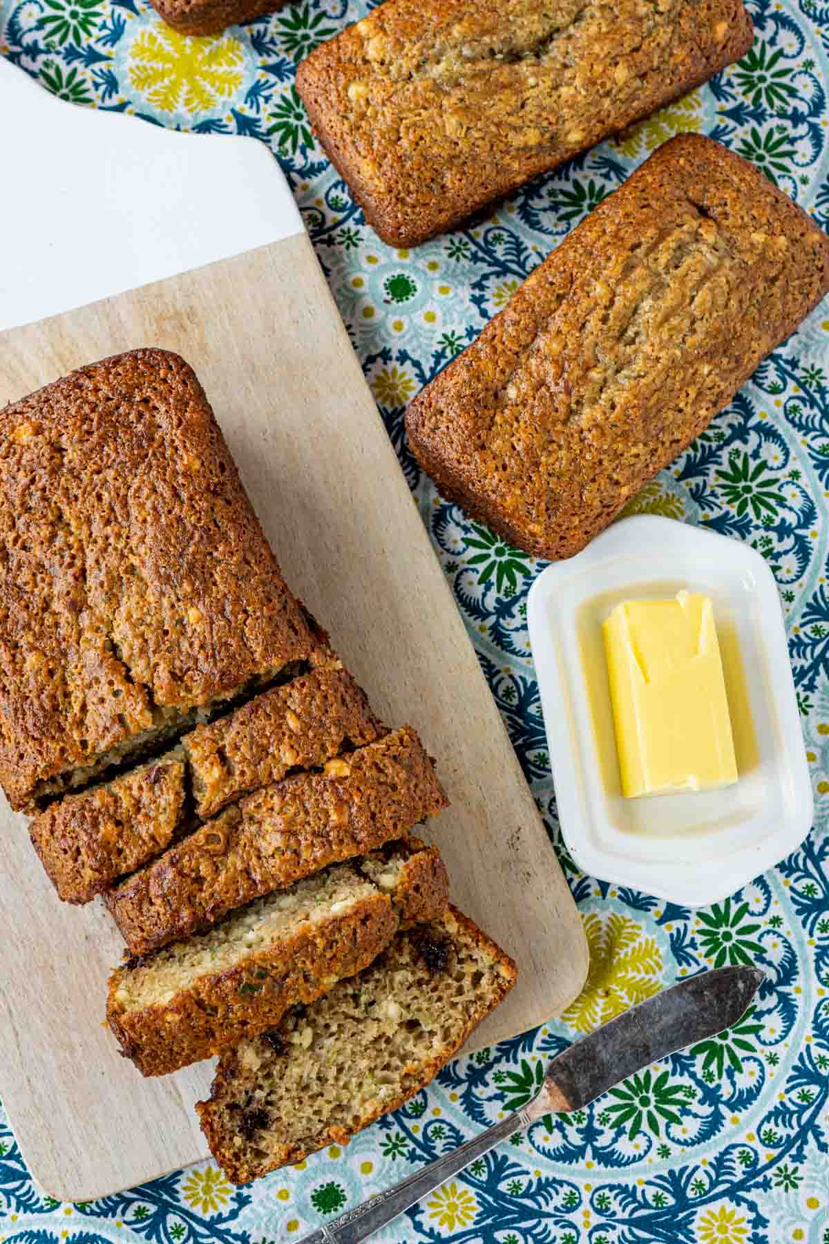 Sliced chocolate chip zucchini bread