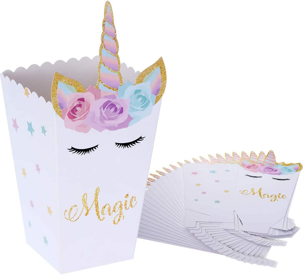 White unicorn decorated popcorn box