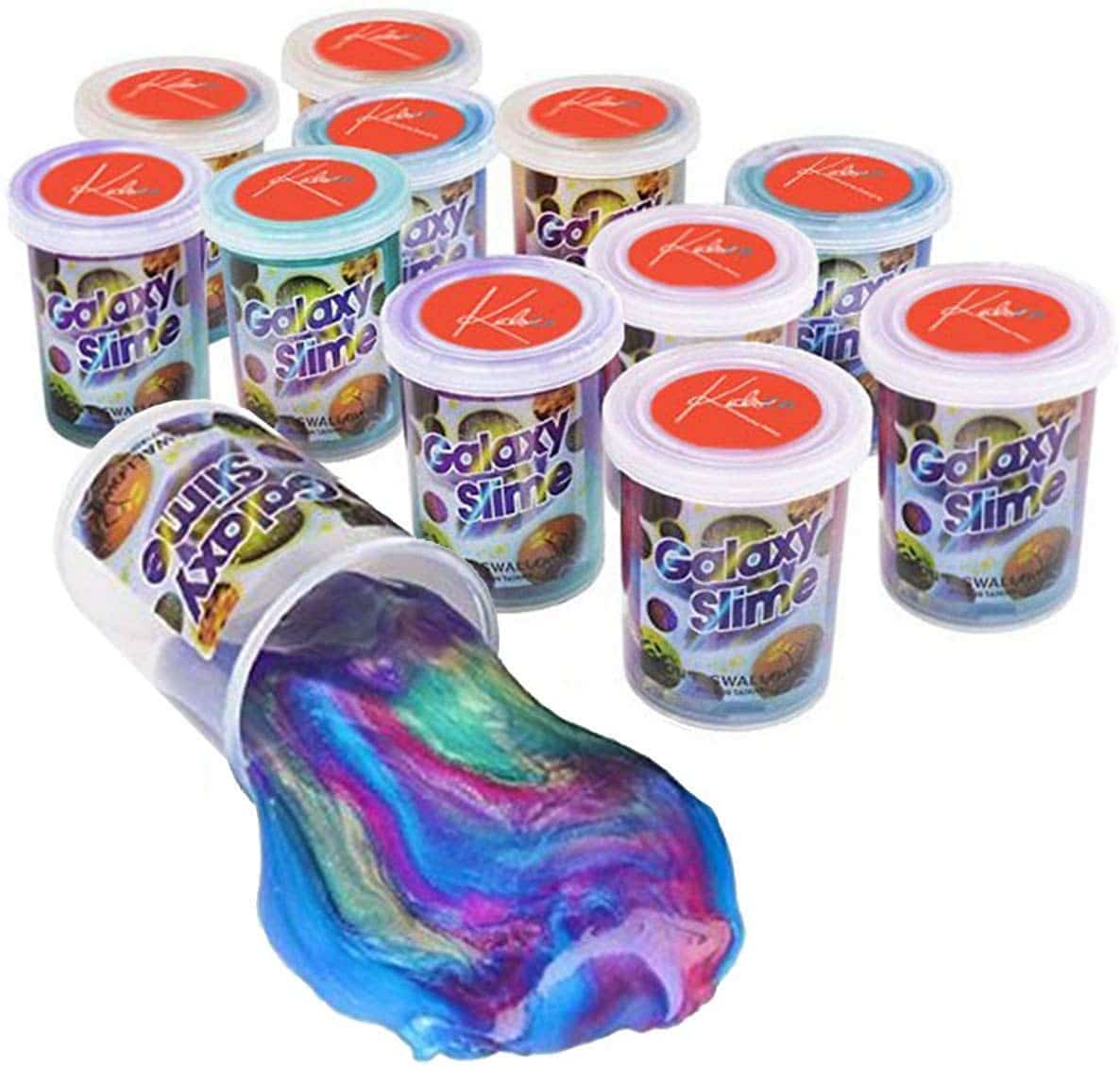 Plastic jars full of colorful unicorn slime