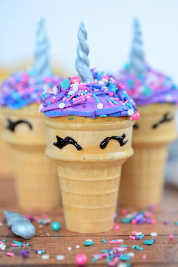 Ice cream cones decorated to look like unicorns