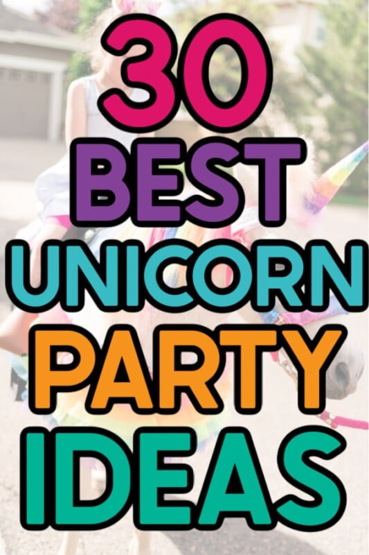 A girl on a unicorn with colorful text for Pinterest