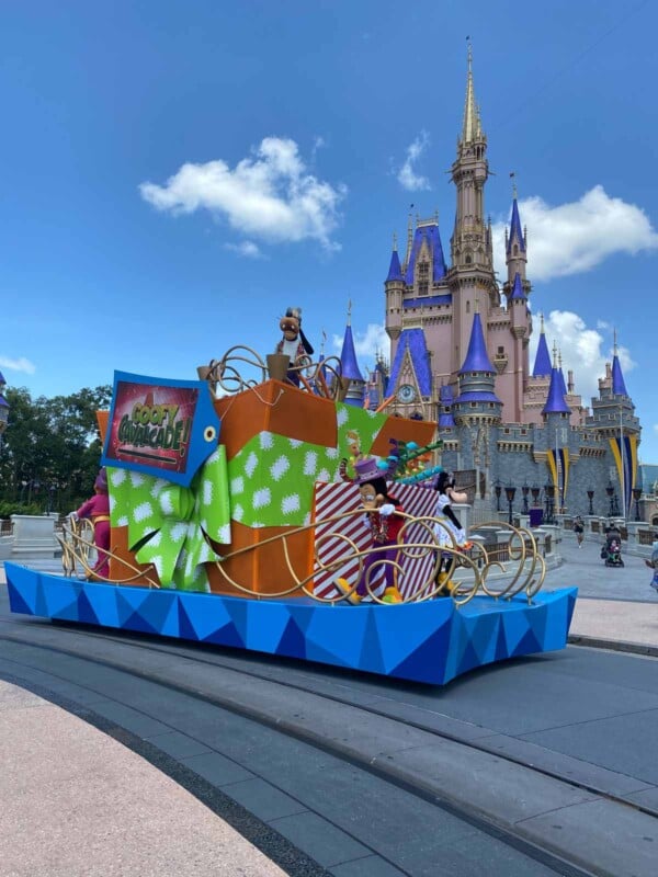 Disney characters on a parade float