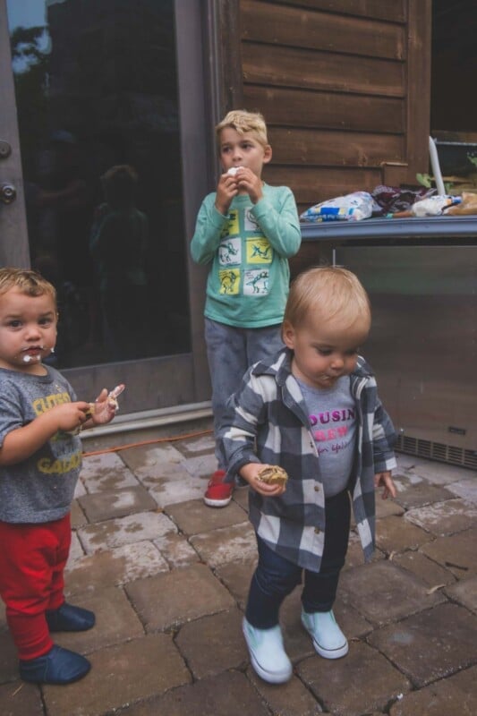 Toddlers eating s'mores