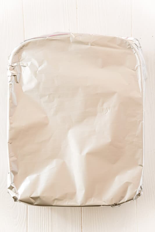 Baking dish covered with aluminum foil