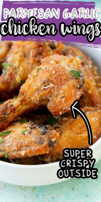 A plate of wings with text for Pinterest