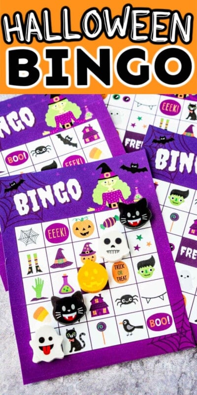 Four Halloween bingo cards with text for Pinterest