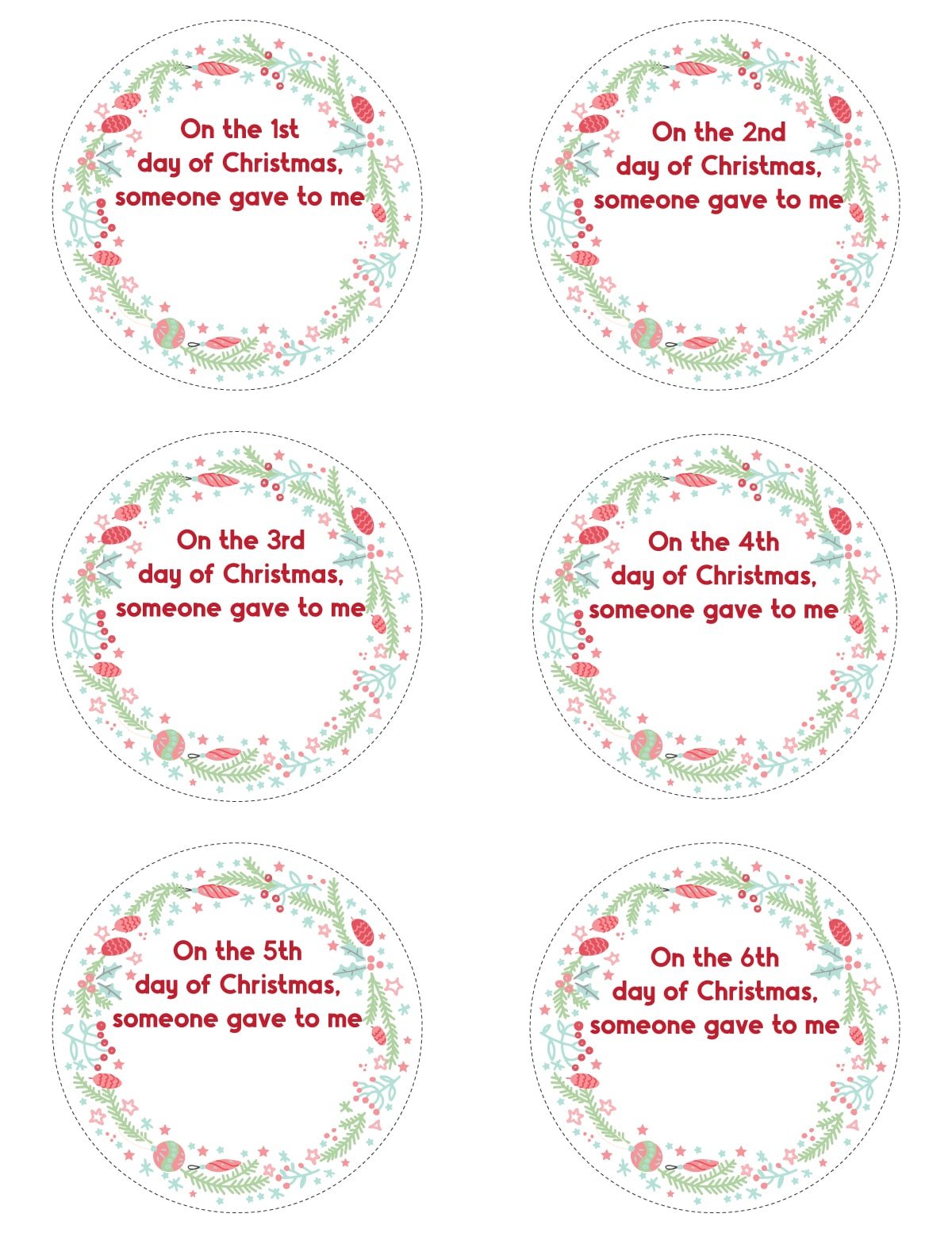 Blank 12 days of Christmas tags