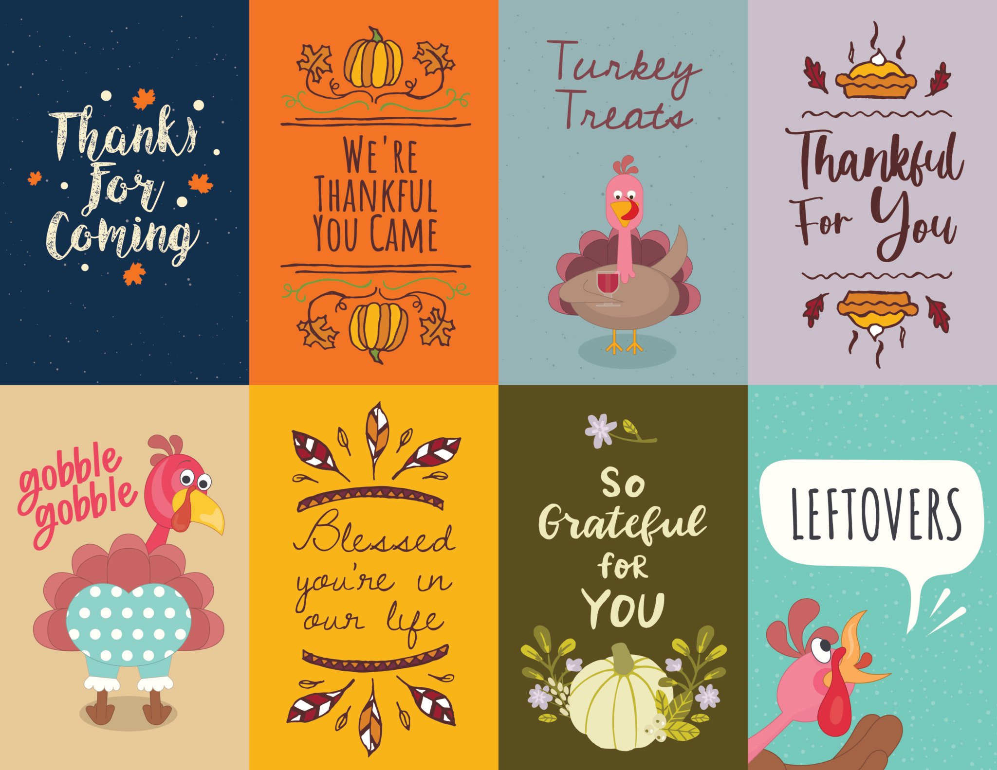 Eight different Thanksgiving gift tags