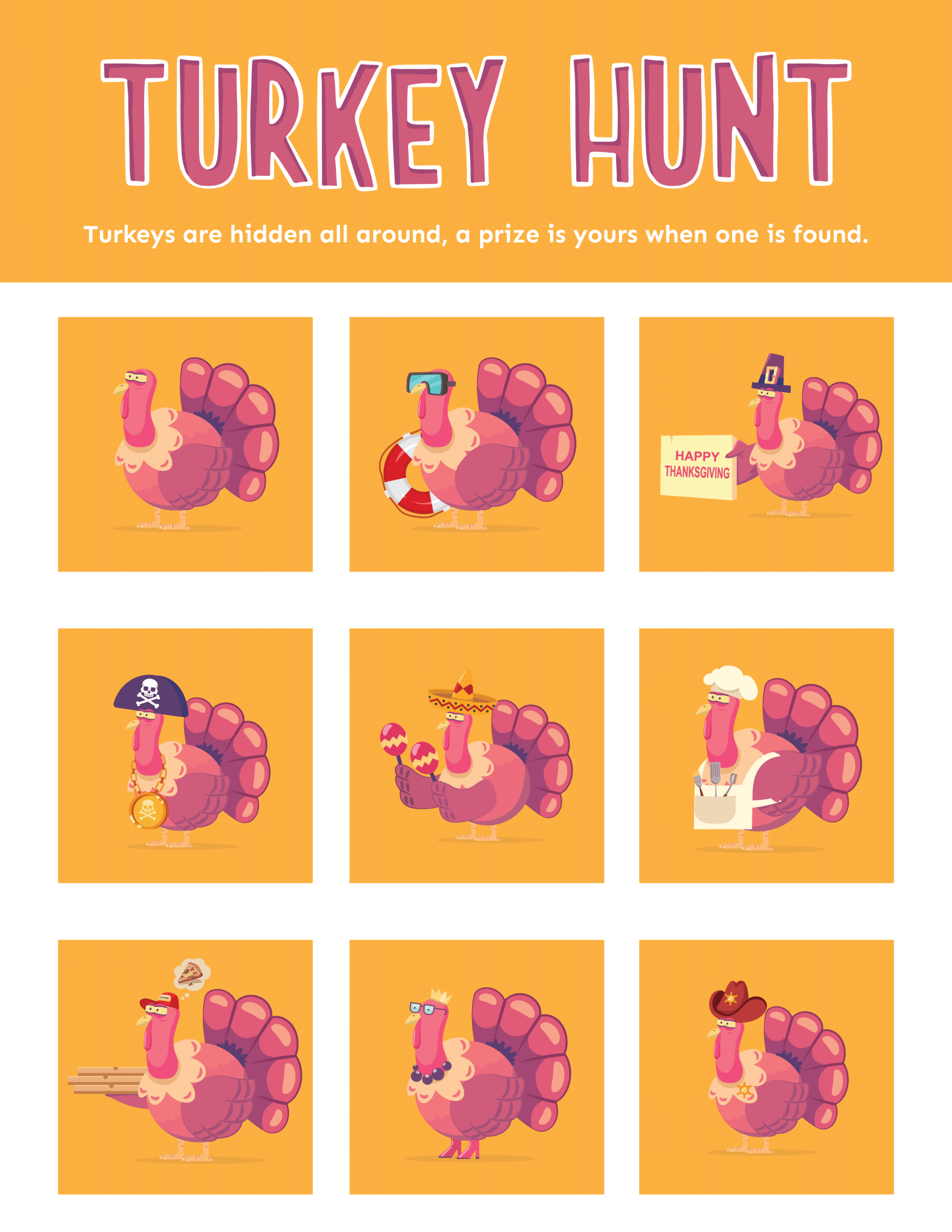 A sheet of turkey hunt cards