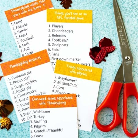 Thanksgiving outburst cards with scissors and a timer