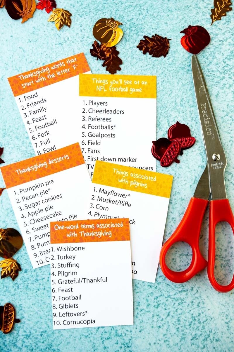 Thanksgiving outburst cards with scissors and a timer