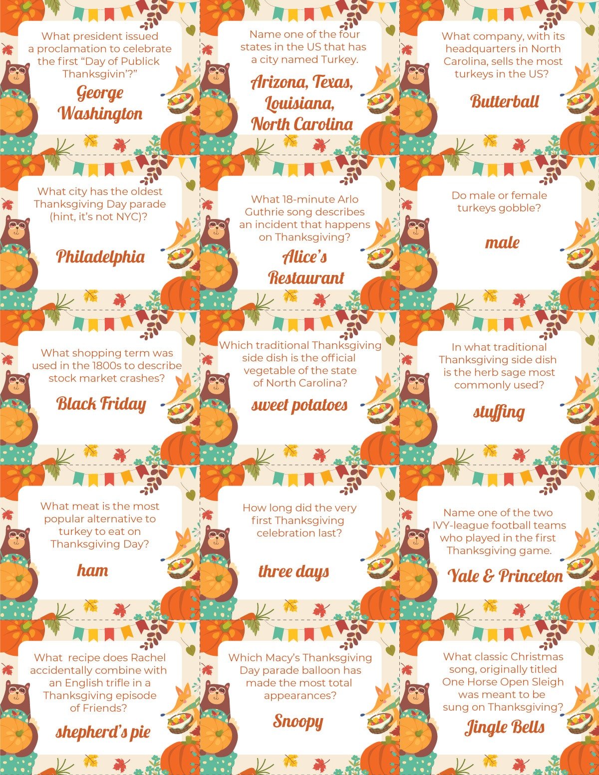 Thanksgiving Trivia Game Turkey Trivia (Download Now) 