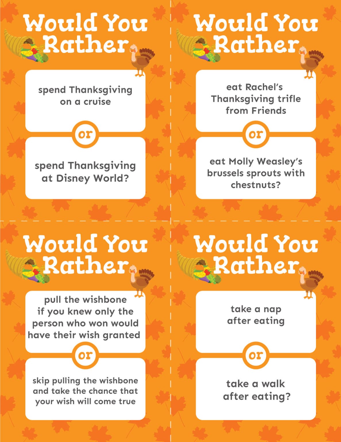 50+ Free Printable Thanksgiving Would You Rather Questions