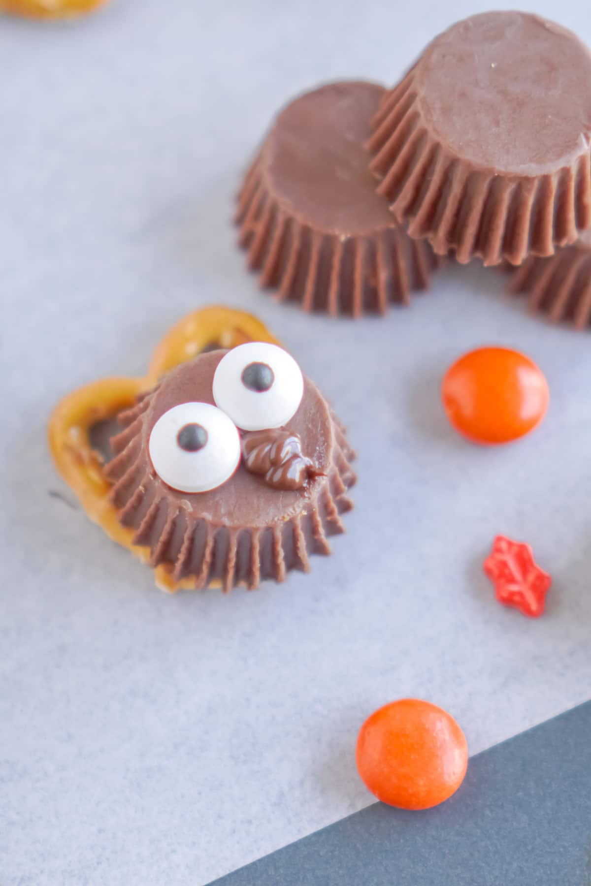 Reese's Peanut Butter cup with candy eye on top