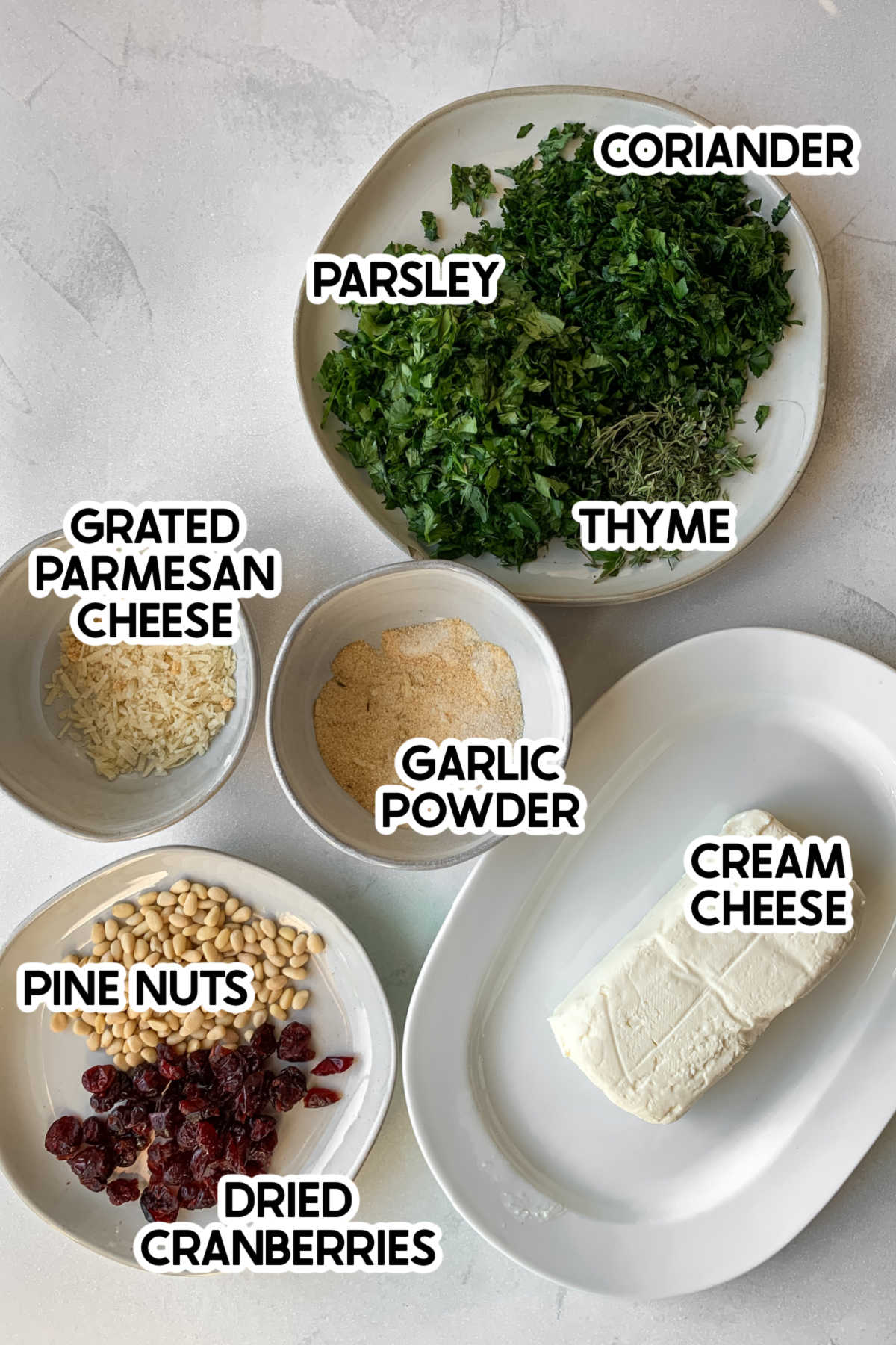 Ingredients for a Christmas tree cheese ball