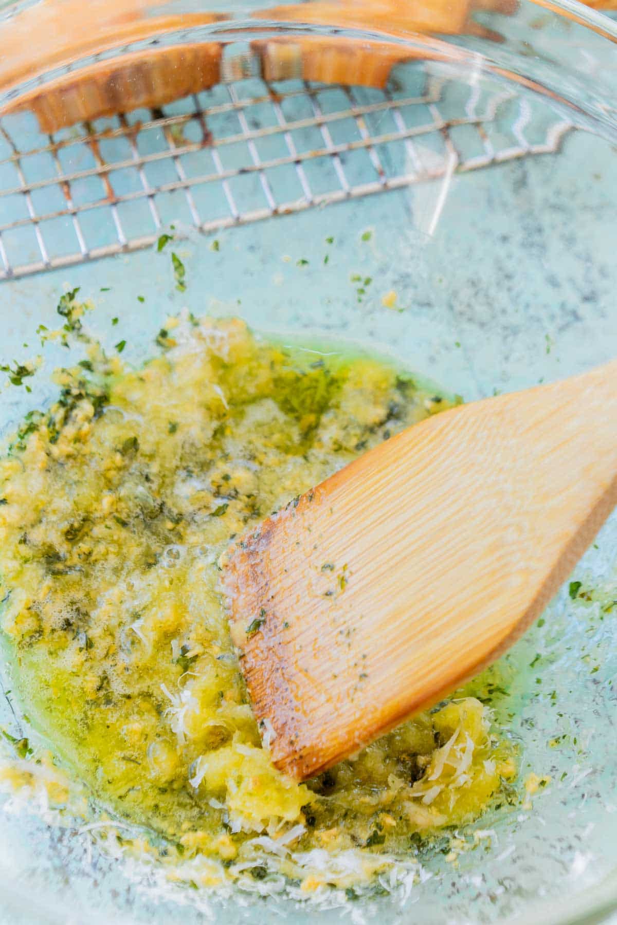 Garlic parmesan wing sauce being mixed together