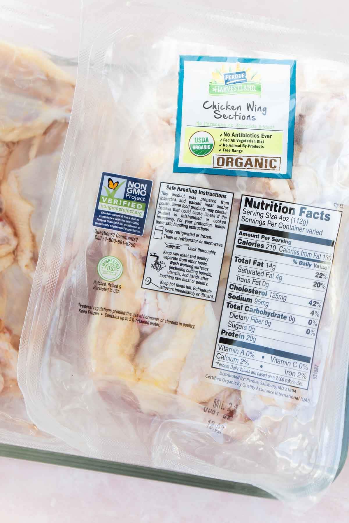 A pack of Perdue Harvestland organic chicken wings