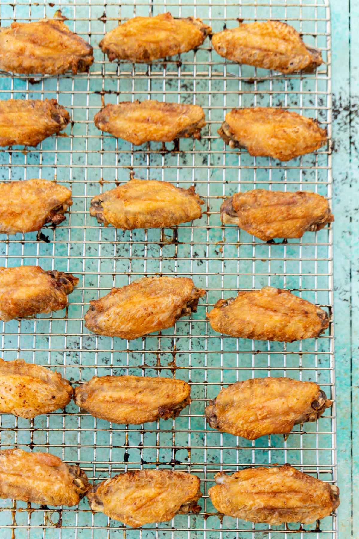 Garlic parmesan wings on a wire rack