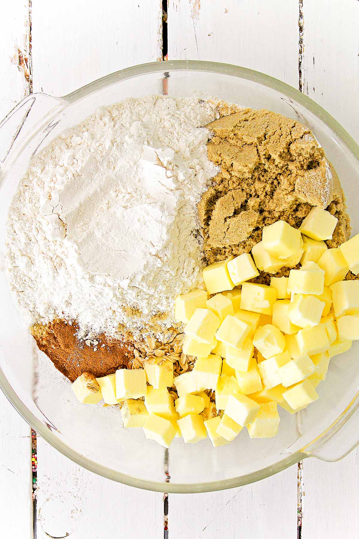 Dry ingredients and butter in a large bowl