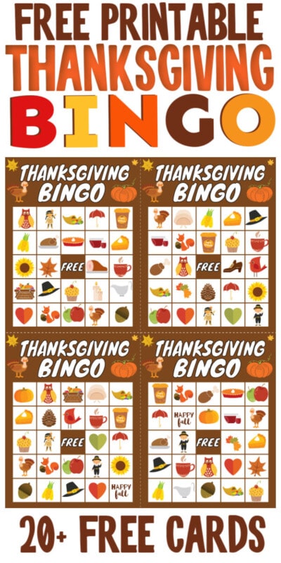 Thanksgiving bingo cards with text for Pinterest