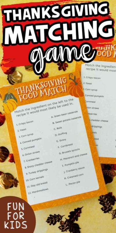 Thanksgiving matching game with text for Pinterest