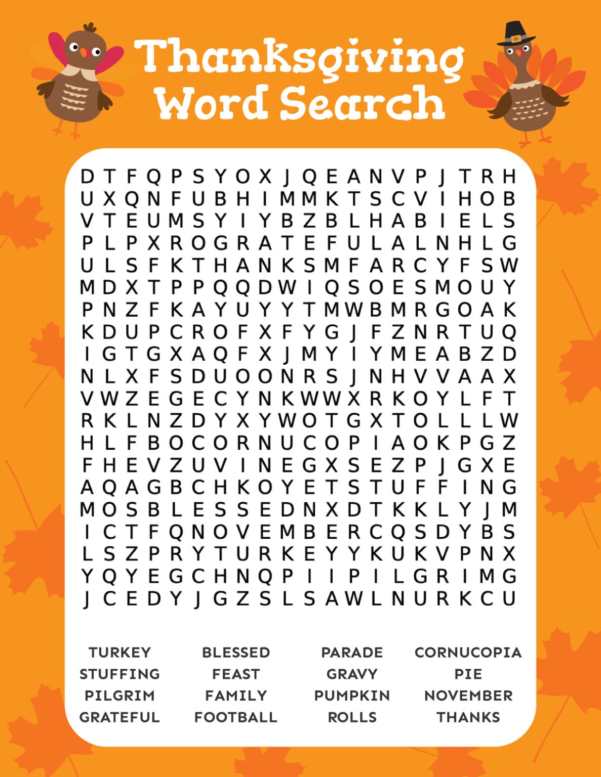 Free Printable Thanksgiving Word Search - Play Party Plan