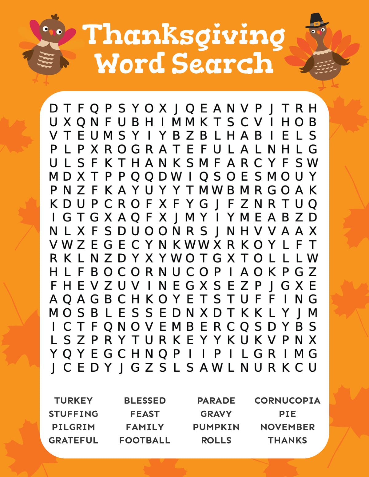 Thanksgiving word search printable