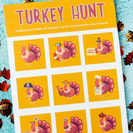 A printed out turkey hunt with turkey images on it