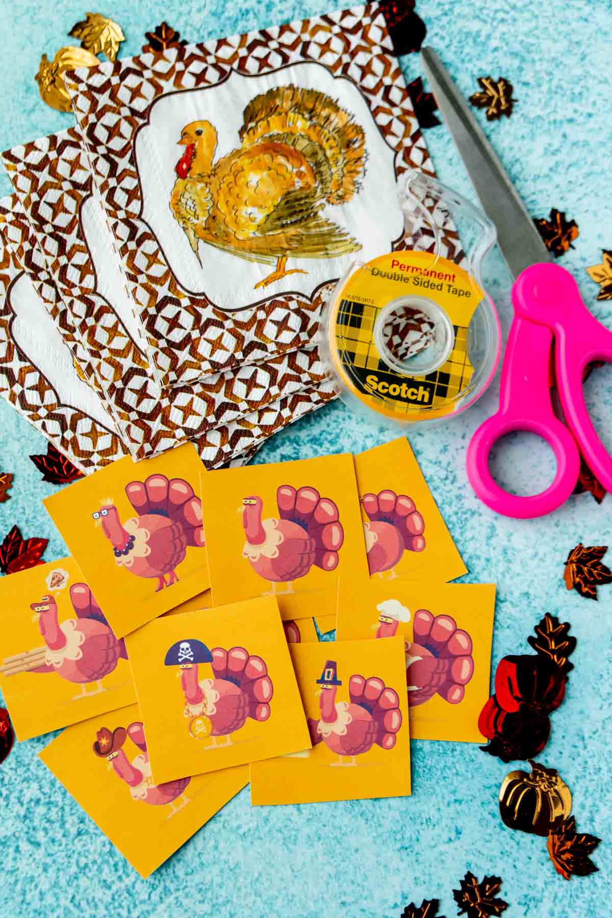 Turkey hunt cards with scissors and tape