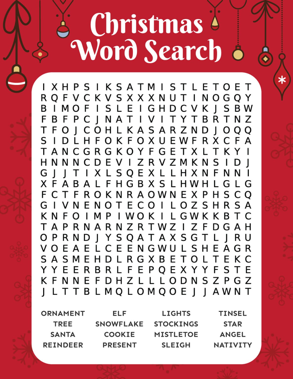 Word Search Free Printable Christmas