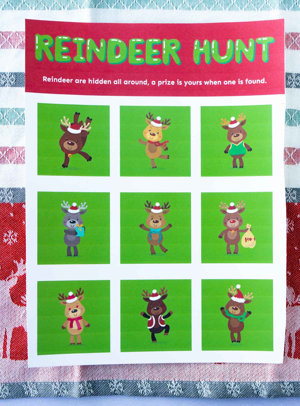 Reindeer hunt card on a reindeer towel