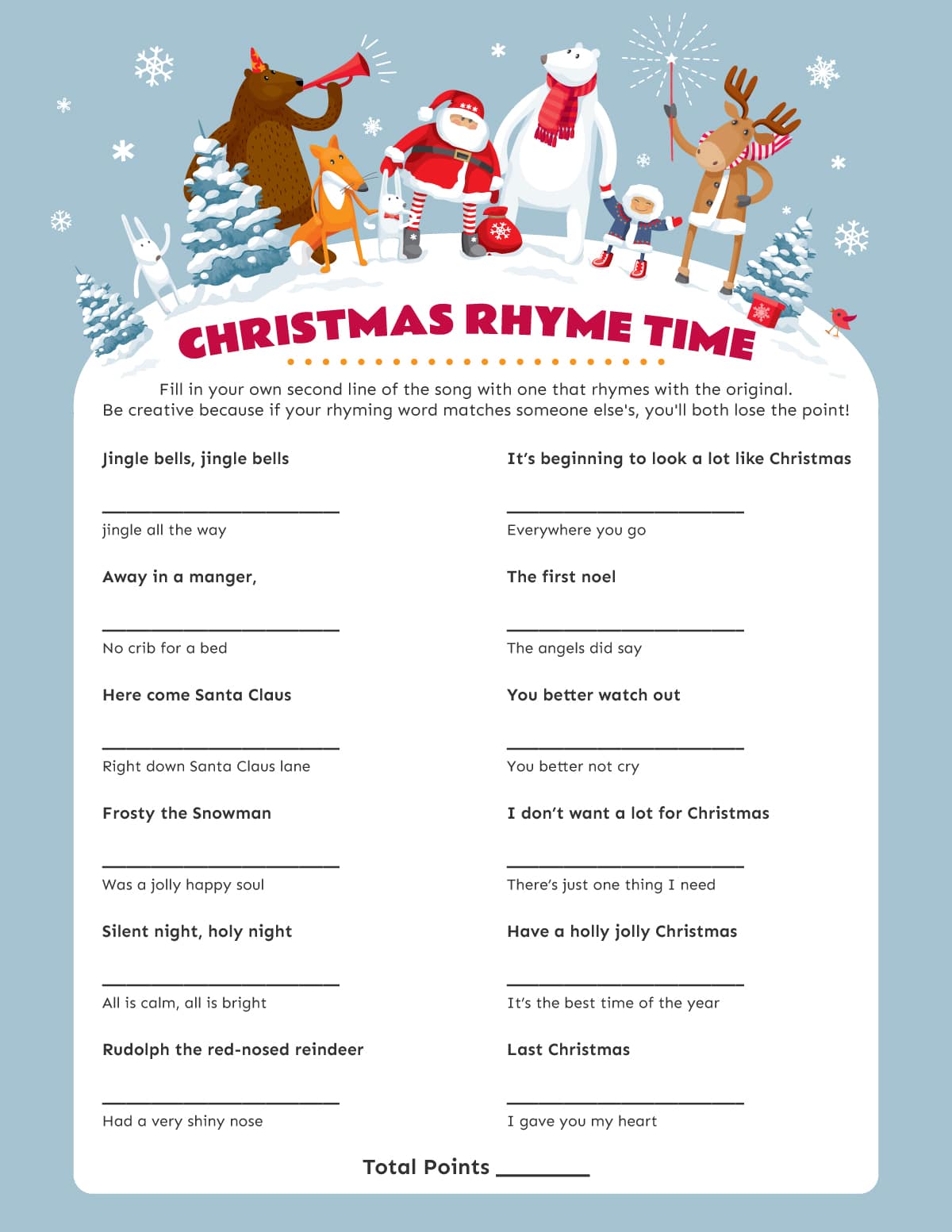 Christmas rhyme time game printable 